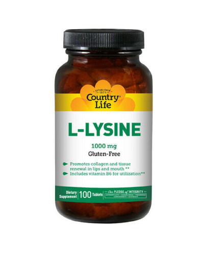 L-Лизин 1000мг, L-Lysine, Country Life, 100 таблеток