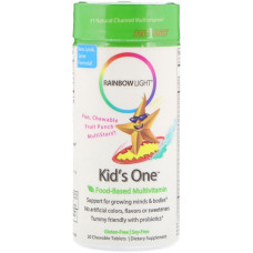 Мультивитамины Для Детей, Kid's One, Rainbow Light, Фруктовый Пунш, 30 жевательных таблеток