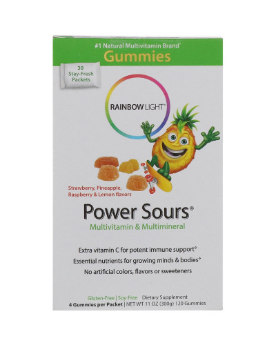 Мультивітаміни та Мультімінералі, Gummy Power Sours, Смак Полуниці, Ананасу, Маліні та Лимону, Rainbow Light, 30 пакетиків, (по 4 жувальні конфети) Мультивітаміни та Мультімінералі, Gummy Power Sours, Смак Полуниці, Ананасу, Маліні та Лимону, Rainbow Light, 30 пакетиків, (по 4 жувальні конфети)