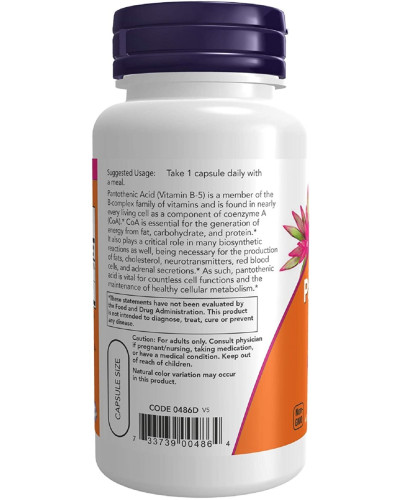 Пантотенова кислота, 500 мг, Now Foods, 100 Вегетаріанських Капсул