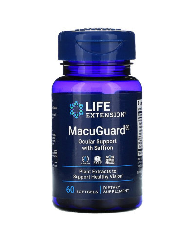 Поддержка Зрения с Шафраном, MacuGuard, Ocular Support with Saffron, Life Extension, 60 Гелевых Капсул