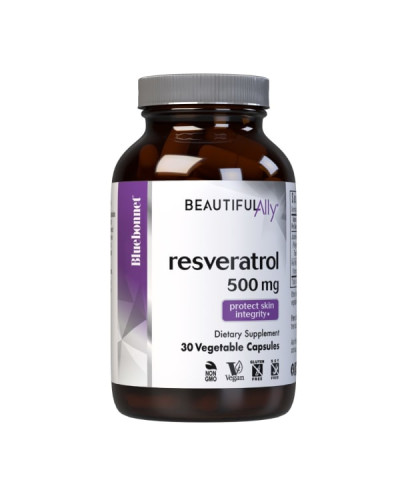 Ресвератрол 500 мг, Beautiful Ally, Bluebonnet Nutrition, Resveratrol 500 мg, 30 растительных капсул