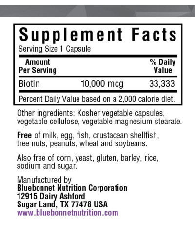 Біотин, 10 000 мкг, Beautiful Ally, Bluebonnet Nutrition, 90 вегетаріанських капсул