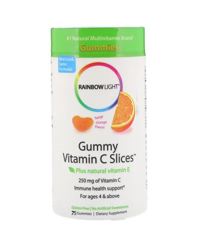 Витамин С, дольки с терпким апельсиновым вкусом, Gummy Vitamin C Slices, Tangy Orange Flavor, Rainbow Light, 75 жевательных конфет