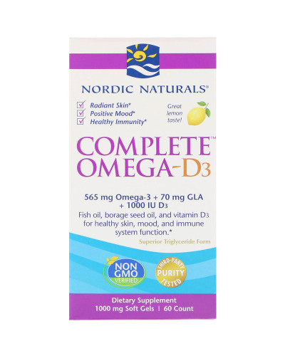 Комплекс Омега-D3, лимон, 1000 мг, Nordic Naturals, 60 гелевих капсул