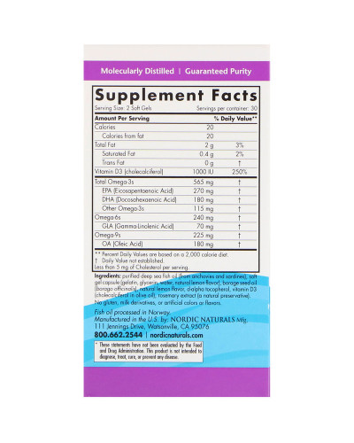 Комплекс Омега-D3, лимон, 1000 мг, Nordic Naturals, 60 гелевих капсул