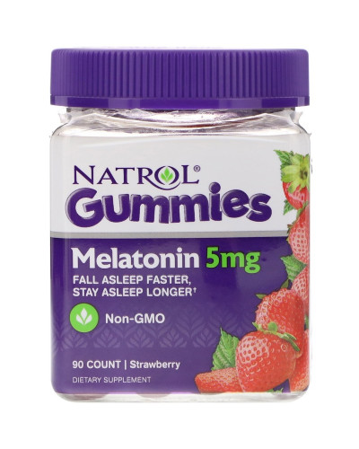 Мелатонин, Со Вкусом Клубники, 5 мг, Natrol, 90 жевательных таблеток
