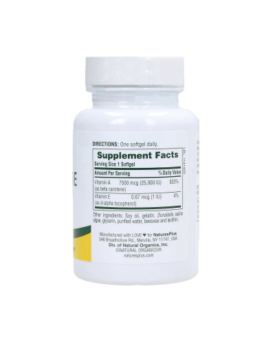Бета Каротин 25000 МО, Beta Carotene, Natures Plus, 90 гелевих капсул