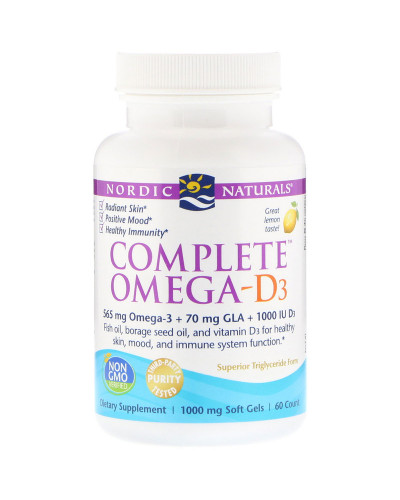 Комплекс Омега-D3, лимон, 1000 мг, Nordic Naturals, 60 гелевих капсул