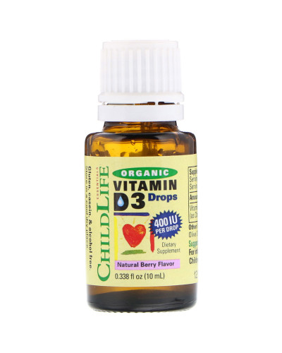 УЦІНКА Рідкий Вітамін D3 для Дітей зі Смаком Ягід, 400 МО, Organic Vitamin D3 Drops, ChildLife, 6,25 мл