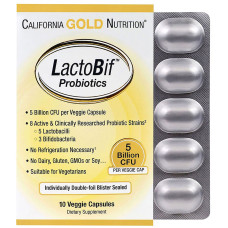 Пробиотики LactoBif, Probiotics, California Gold Nutrition, 5 млрд КОЕ, 10 овощных капсул