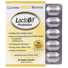 Пробиотики LactoBif, Probiotics, California Gold Nutrition, 30 млрд КОЭ, 60 овощных капсул