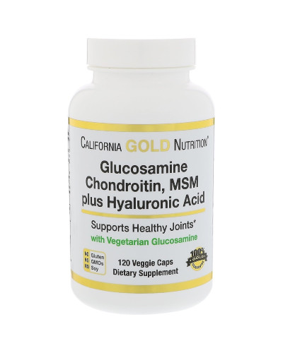 Глюкозамін, Хондроїтин, Метілсульфонілметан + Гіалуронова кислота, California Gold Nutrition, 120 вегетаріанських капсул