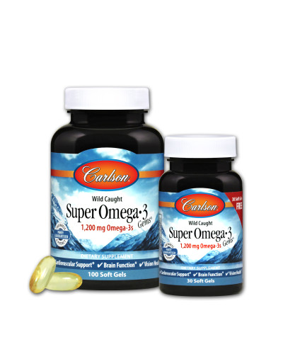Супер Омега-3, 1200 мг, Super Omega-3, Carlson, 100+30 желатиновых капсул