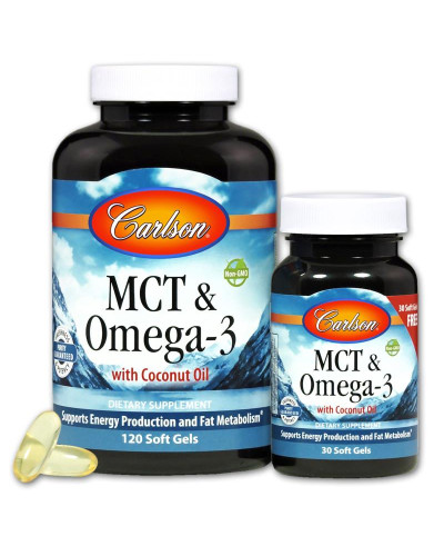 MCT & Омега-3, Carlson, 120+30 желатинових капсул