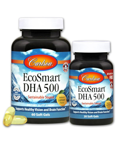 DHA (докозагексаєнова кислота), Смак Лимону, EcoSmart, Carlson, 60+20 желатинових капсул