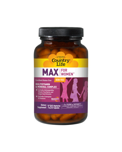 Мультивитамины и Минералы для Женщин без Железа, Max for Women, Country Life, 120 желатиновых капсул