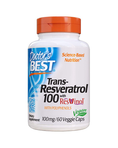 Ресвератрол, Trans-Resveratrol, Doctor's Best, 100 мг, 60 гелевых капсул