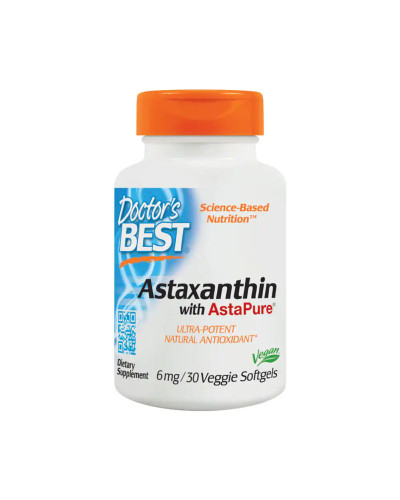 Астаксантин, Astaxanthin AstaPure, Doctor's Best, 6 мг, 30 капсул