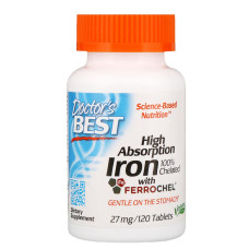 УЦЕНКА Хелатное железо, High Absorption Iron, Doctor's Best, 27 мг, 120 таблеток (вмятины)
