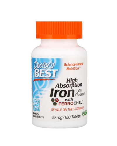 УЦІНКА Хелатне залізо, High Absorption Iron, Doctor's Best, 27 мг, 120 таблеток (вм'ятини)