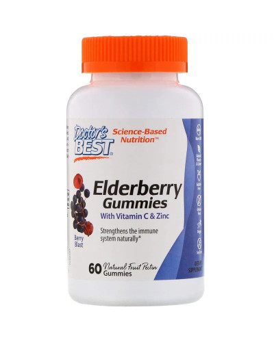 Черная Бузина с Витамином С и Цинком, Elderberry Vitamin C & Zinc, Doctor's Best, 60 конфет