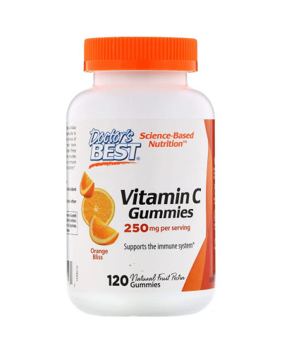 Витамин С с апельсиновым вкусом, Vitamin C Gummies, Doctor's Best, 250 мг, 120 желейных конфет