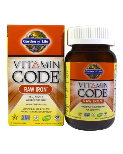 Сире Залізо з Вітамінами та Пробіотиками, Vitamin Code, Garden of Life, 30 гелевих капсул