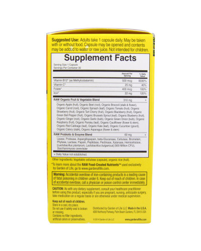 Сире Залізо з Вітамінами та Пробіотиками, Vitamin Code, Garden of Life, 30 гелевих капсул