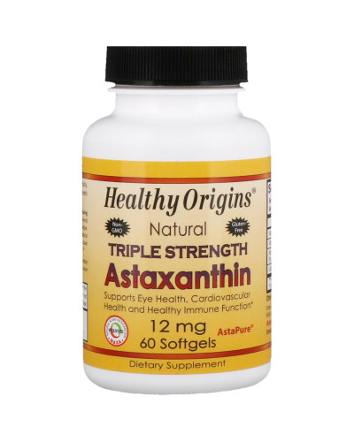 Астаксантин, Astaxanthin (Complex) AstaPure®, Healthy Origins, 12 мг 60 капсул