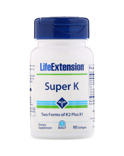 Вітамін К в двух формах (К2 + К1), Life Extension, Супер К, 90 капсул