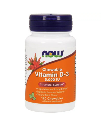 Вітамін D3 з Ментоловим Смаком, Vitamin D3, Now Foods, 5000 МО, 120 жувальних таблеток