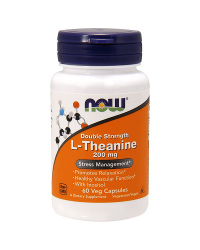 L-Теанін, L-Theanine, Double Strength, Now Foods, 200 мг, 60 вегетаріанських капсул