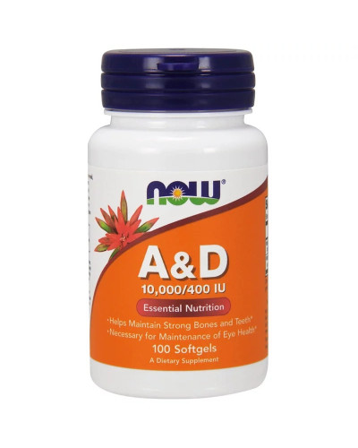 Вітамін A і D, A & D, Essential Nutrition, Now Foods, 10,000/400 МО, 100 желатинових капсул