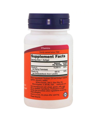 Вітамін A і D, A & D, Essential Nutrition, Now Foods, 10,000/400 МО, 100 желатинових капсул