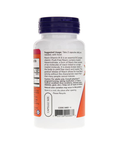 Ніацин (В3), No-Flush Niacin, Now Foods, 250 мг, 90 вегетаріанських капсул
