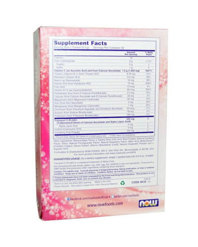 Підтримка Імунітету, Effer-C, Now Foods, Смак Клюкви та Гранату, 30 пакетів (5.82 г)
