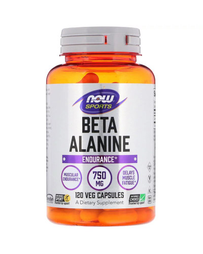 Бета-Аланин, Beta-Alanine, Now Foods, 750 мг, 120 вегетарианских капсул