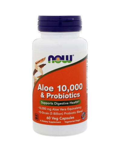 Алоэ 10 000 & Пробиотики, Now Foods, 60 вегетарианских капсул