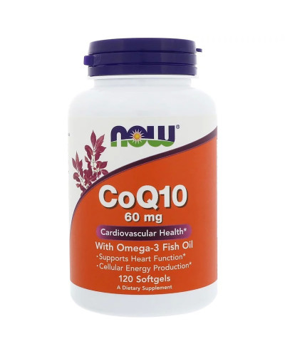 Коензим Q10 з риб'ячим жиром, CoQ10 with Omega-3, Now Foods, 60 мг, 120 вегетаріанських капсул