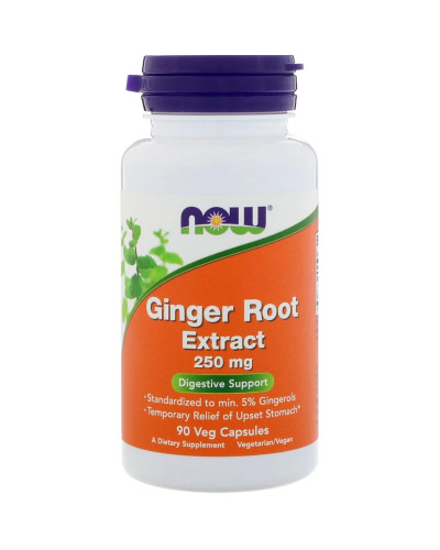 Корень Имбиря, Экстракт, Ginger Root Extract, Now Foods, 250 мг, 90 капсул
