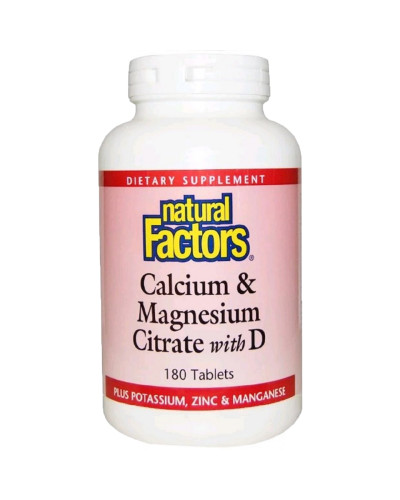 Цитрат Кальцію Магнію, Вітамін D, Calcium & Magnesium Citrate, With D, Natural Factors, 180 Таблеток