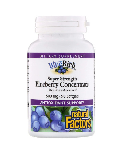 Концентрат Черники, 500 мг, Natural Factors, BlueRich, Super Strength,  90 капсул