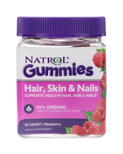Комплекс для волосся, шкіри і нігтів, Смак Малини, Natrol, Hair, Skin & Nails, 90 жувальних таблеток
