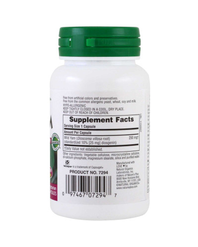 Дикий Ямс 250мг, Herbal Actives, Natures Plus, 60 гелевих капсул