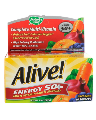 Мультивітамінний-Мультімінерал, Alive !, Energy 50+, For Adults 50+, Nature's Way, 60 Таблеток Мультивітамінний-Мультімінерал, Alive !, Energy 50+, For Adults 50+, Nature's Way, 60 Таблеток