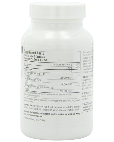 Травні Ферменти 500мг, Pancreatin 8 X, Source Naturals, 50 капусл