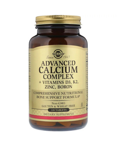 УЦІНКА Кальцій + D3, K2, Цинк, Бор, Calcium Complex + Vitamins D3, K2, Zinc, Boron, Solgar, 120 таблеток  (кришка з перекосом)