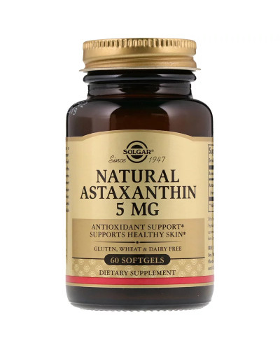 Астаксантин, Natural Astaxanthin, Solgar, 5 мг, 60 желатиновых капсул