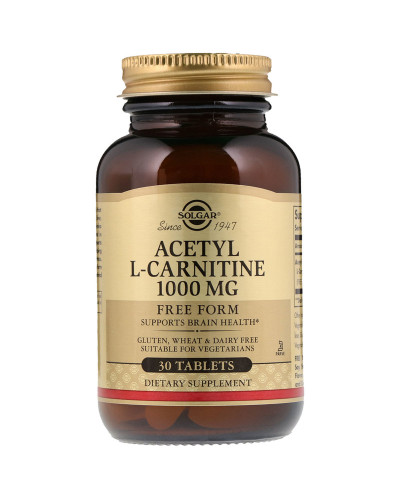 Ацетил L-Карнітин, 1000 мг, Acetyl L-Carnitine, Solgar, 30 таблеток